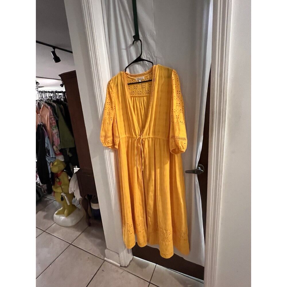 Festi X Torrid Golden Yellow Cotton Eyelet Kimono Size 1 - Picture 2 of 7